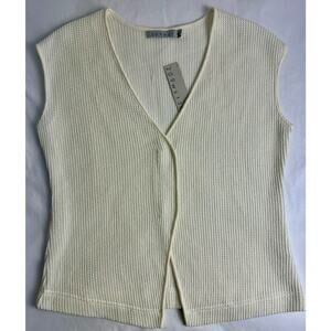209 Wst Size XL Cream V-Neck Knit Sweater Vest Lagenlook Coastal Grandmother